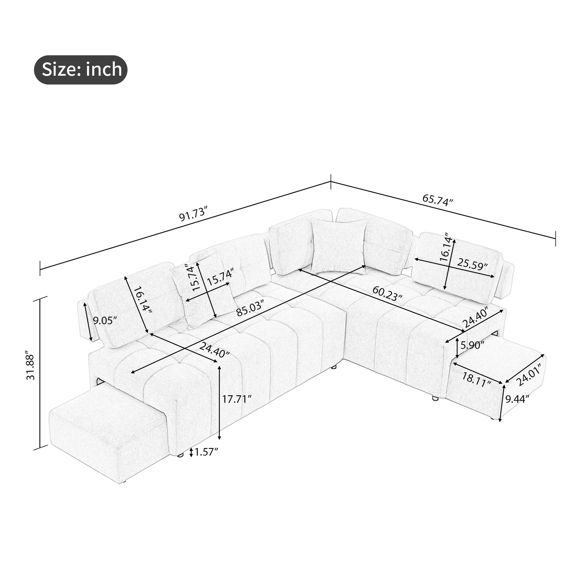 91.73" L Shaped Sofa Sectional Sofa Couch With 2 Stools And 2 Lumbar Pillows For Living Room, Yellow Yellow Chenille