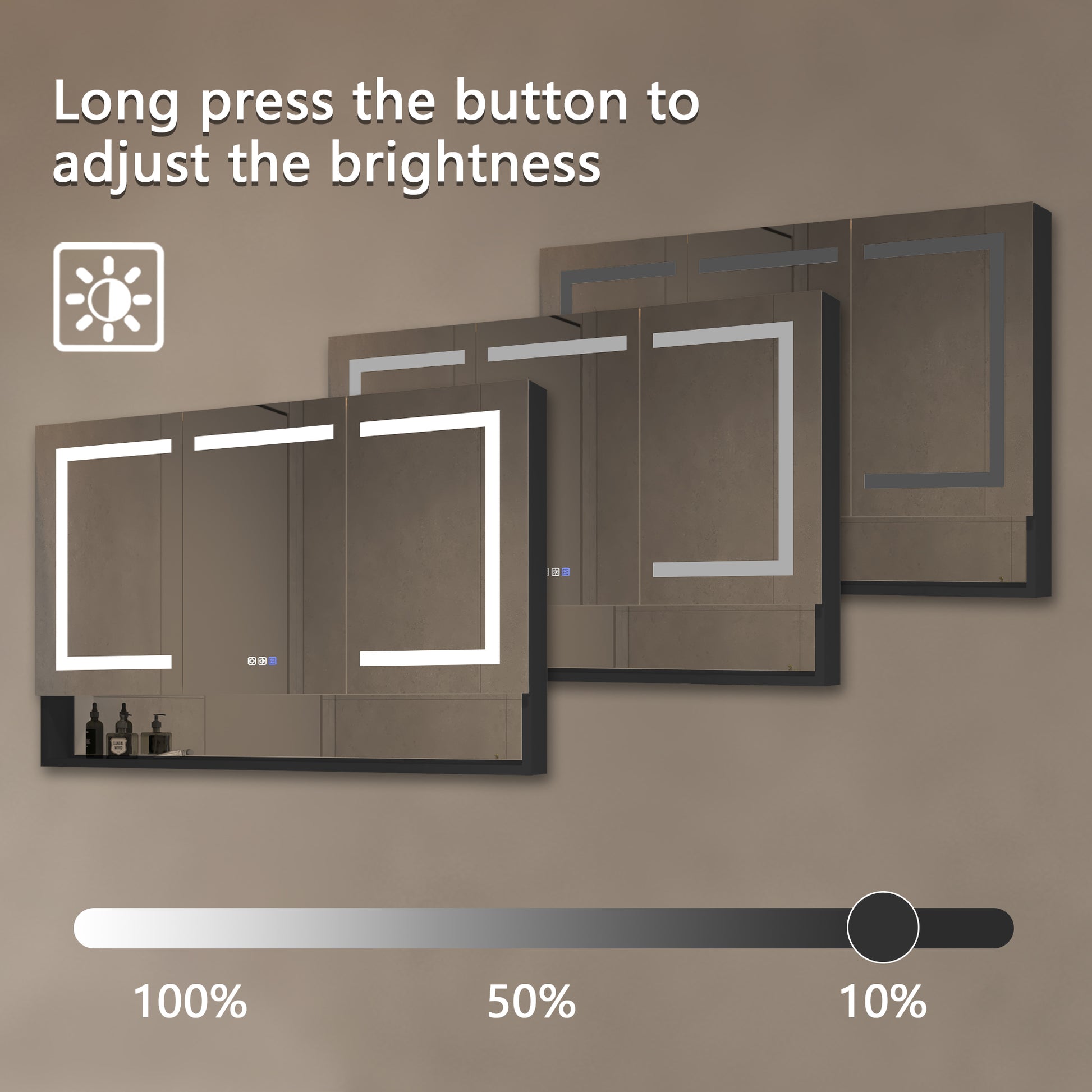 Lighted Medicine Cabinet 48 X 32 Inch, Recessed Or Surfaceclock, Room Temp Display,Defog,Night Light,Stepless Dimming,3000K 6400K, Outlets & Usbs,Double Sided Mirror.Black External Storage Shelf. Silver Aluminium