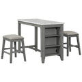 5 Piece Counter Height Dining Table Set With Built In Storage Shelves,Grey Grey Mdf