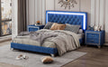 Queen Size Upholstered Bed Frame With Led Lights,Modern Velvet Platform Bed With Tufted Headboard,Blue Blue Velvet