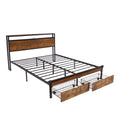 Full Size Metal Platform Bed Frame With Wooden Headboard And Footboard With Usb,Charging Station,2 Drawers,Led Lights, No Box Spring Needed, Easy Assemble Full Brown Black Mdf Metal