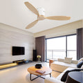 52 Inch Indoor 3 Solid Wood Blade Ceiling Fan Noiseless Reversible Dc Motor Remote Control White Metal & Wood