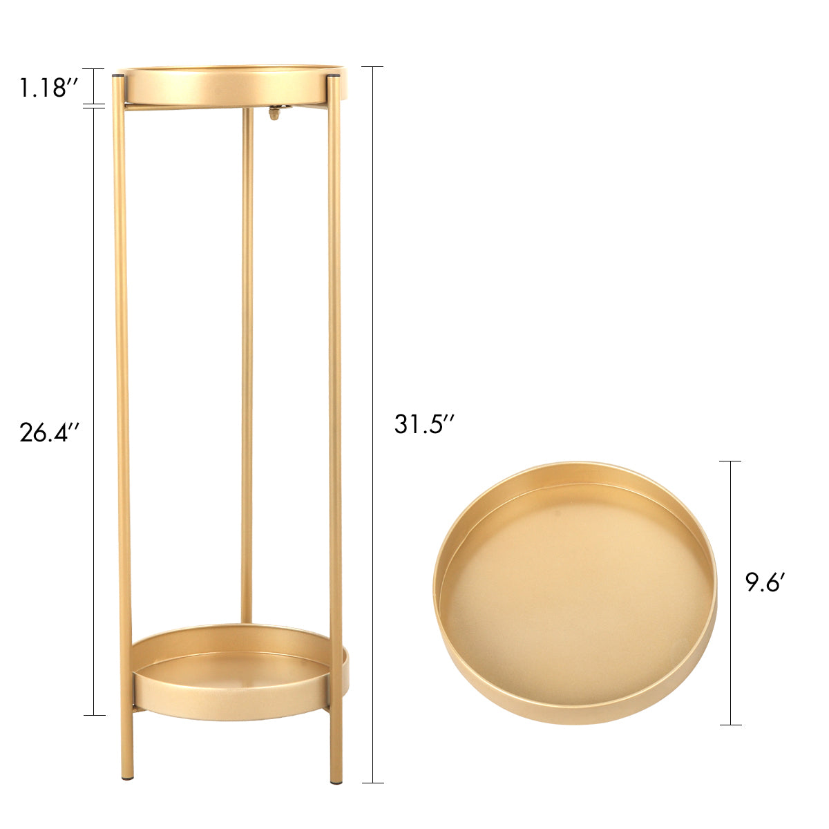 gold plant stand indoor Modern Folding Metal 2 Tier Plant Stand Potted Plant Holder Shelf With 2 Round Trays Indoor Outdoor, Versatile, Golden Golden Metal
