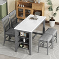 5 Piece Counter Height Dining Table Set With Built In Storage Shelves,Grey Grey Mdf