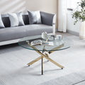 Modern Round Tempered Glass Coffee Table With Chrome Legs Gold Tempered Glass