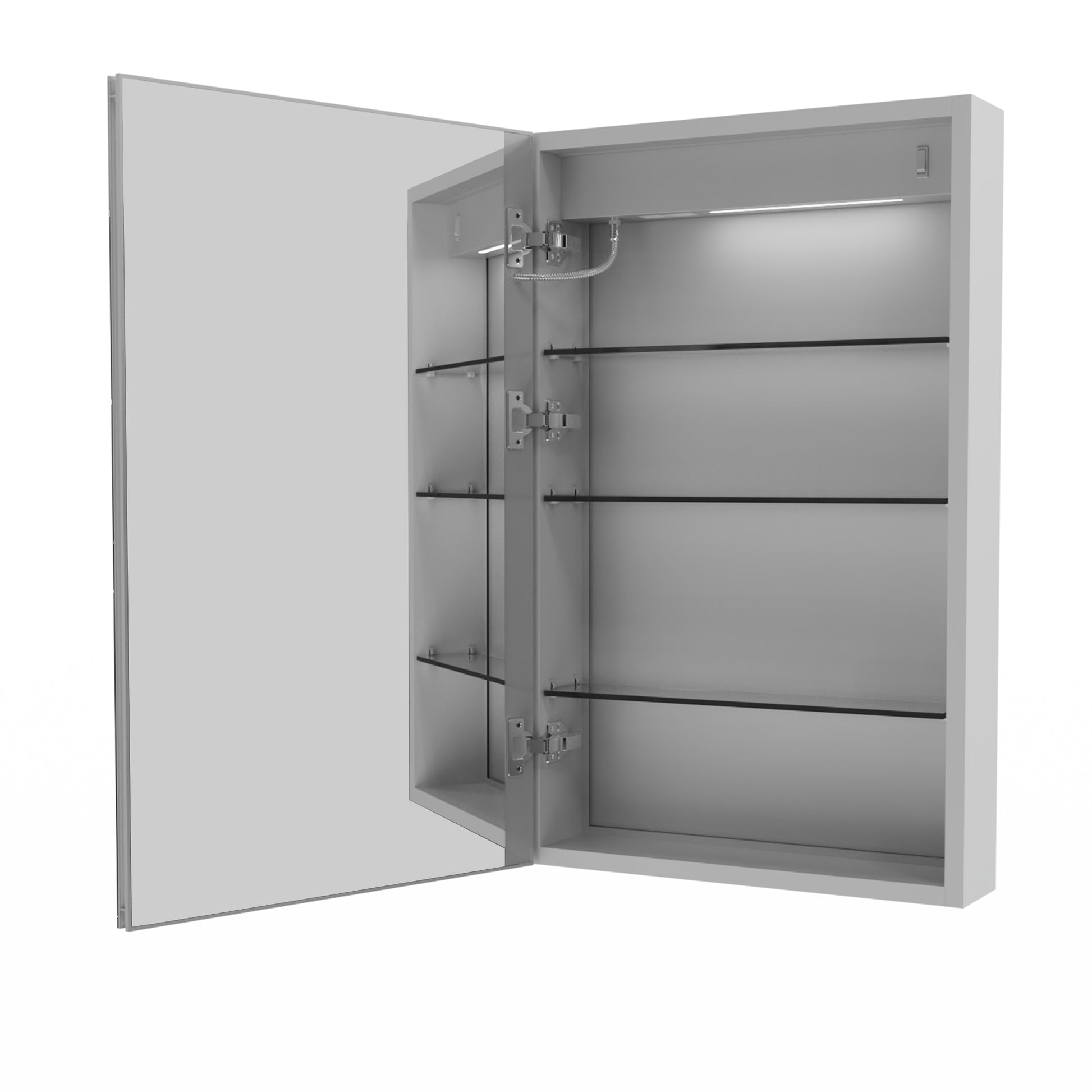 Lighted Medicine Cabinet 20 X 32 Inch, Recessed Or Surface Led Medicine Cabinet, Clock, Room Temp Display,Defog,Night Light,Stepless Dimming,3000K 6400K, Outlets & Usbs,Hinge On The Left Silver Aluminium