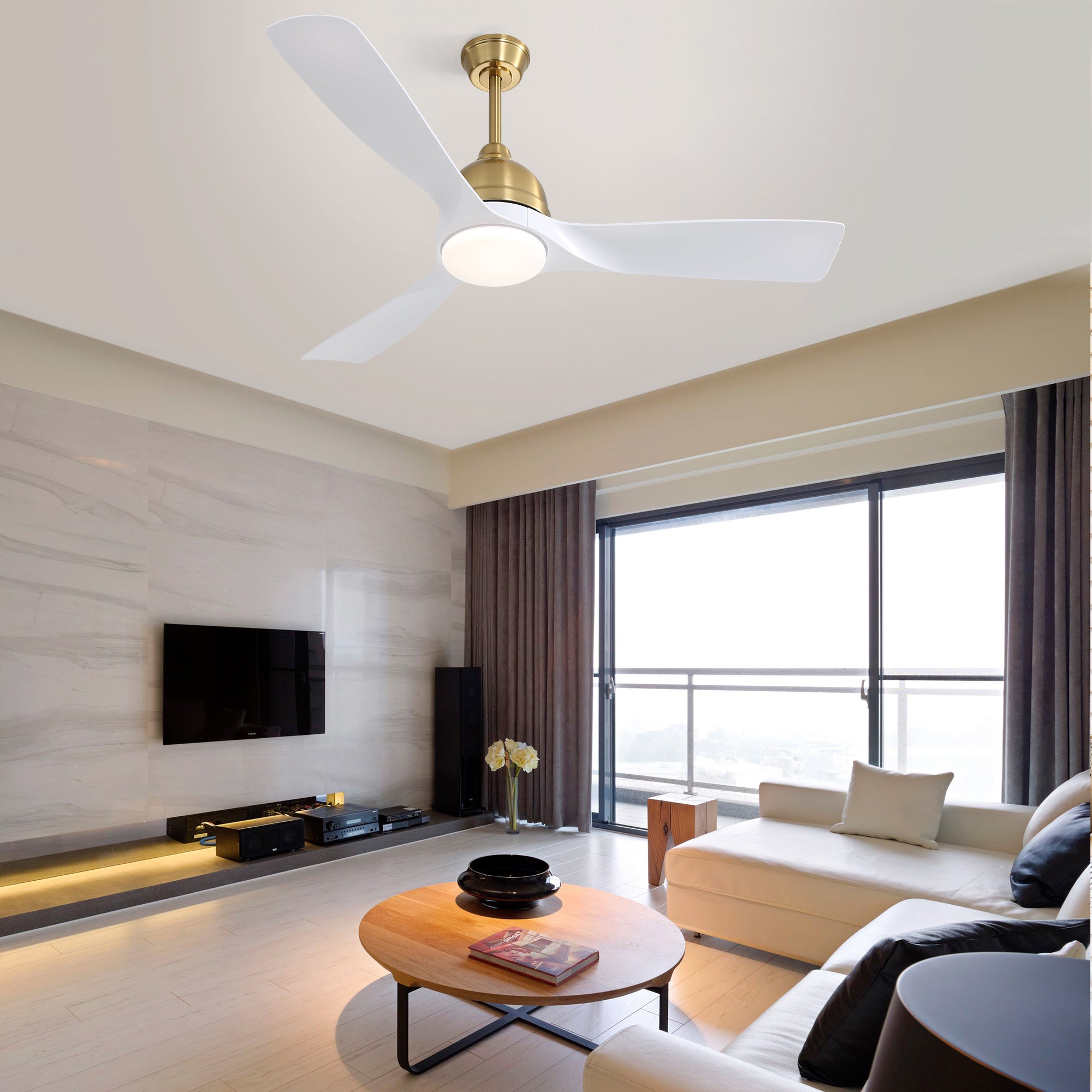 54 Inch Modern ABS Ceiling Fan 6 Speed Remote Control gold-abs