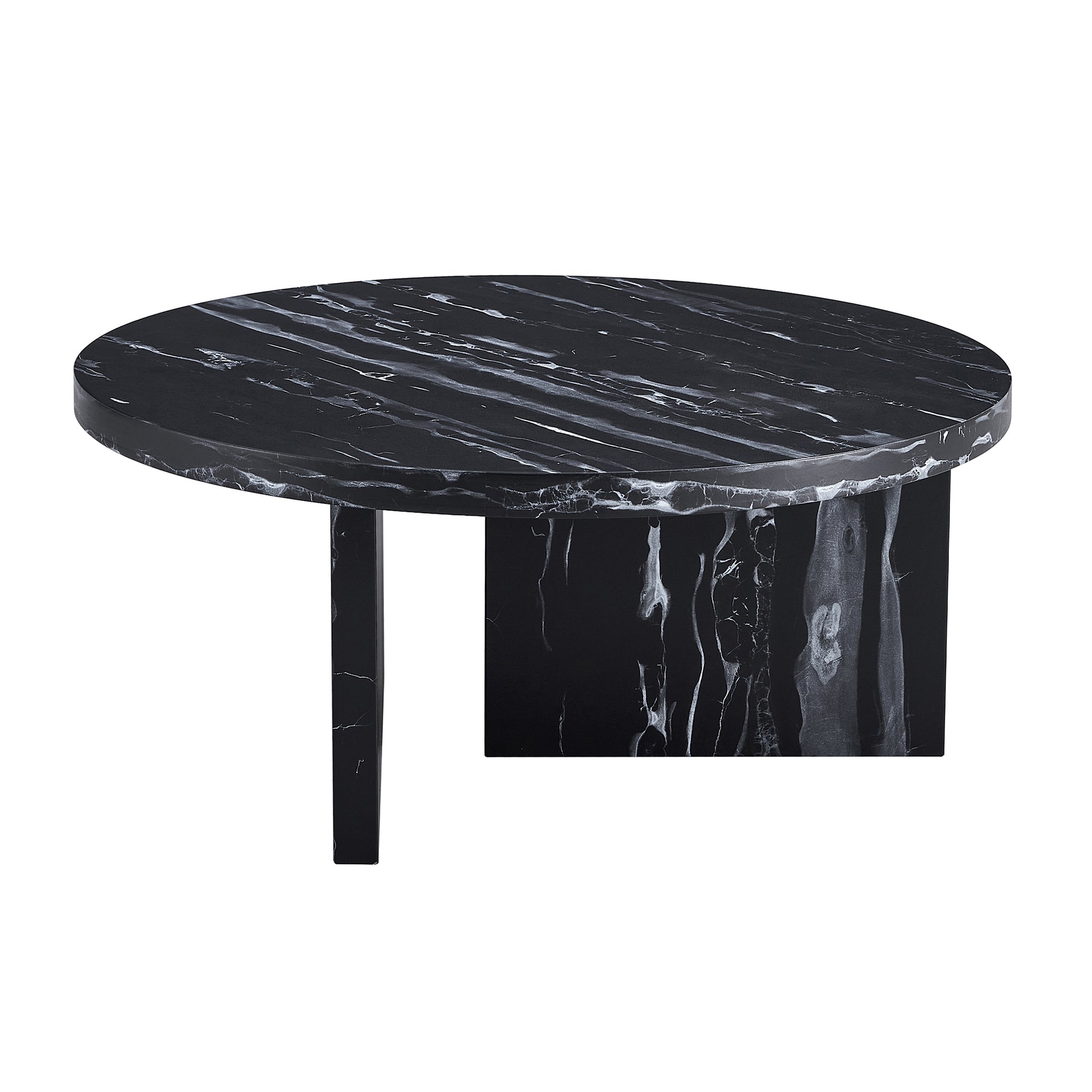 Black Mdf Material Circular Coffee Table With Texture, 31.4 Inch Black Middle Table, Modern Tea Table, Suitable For Small Spaces, Living Room. Black Mdf