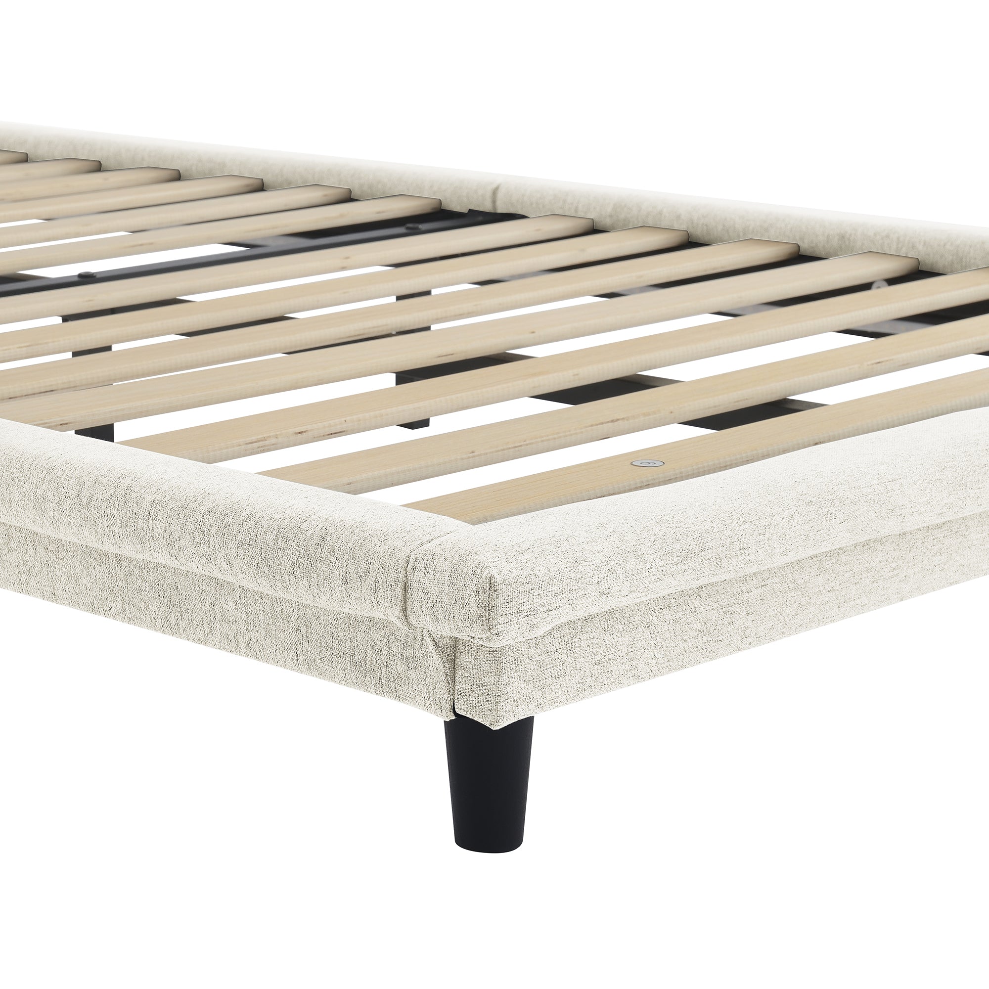 Twin Size Upholstered Bed with Light Stripe, Floating beige-linen