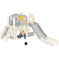 Kids Slide Playset Structure, Freestanding Castle Climbing Crawling Playhouse With Slide, Arch Tunnel, Ring Toss, And Basketball Hoop, Toy Storage Organizer For Toddlers, Kids Climbers Playground Grey White Hdpe