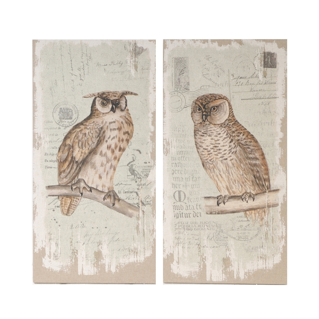 Set of 2 Lilith Owl Prints with Distressed Look