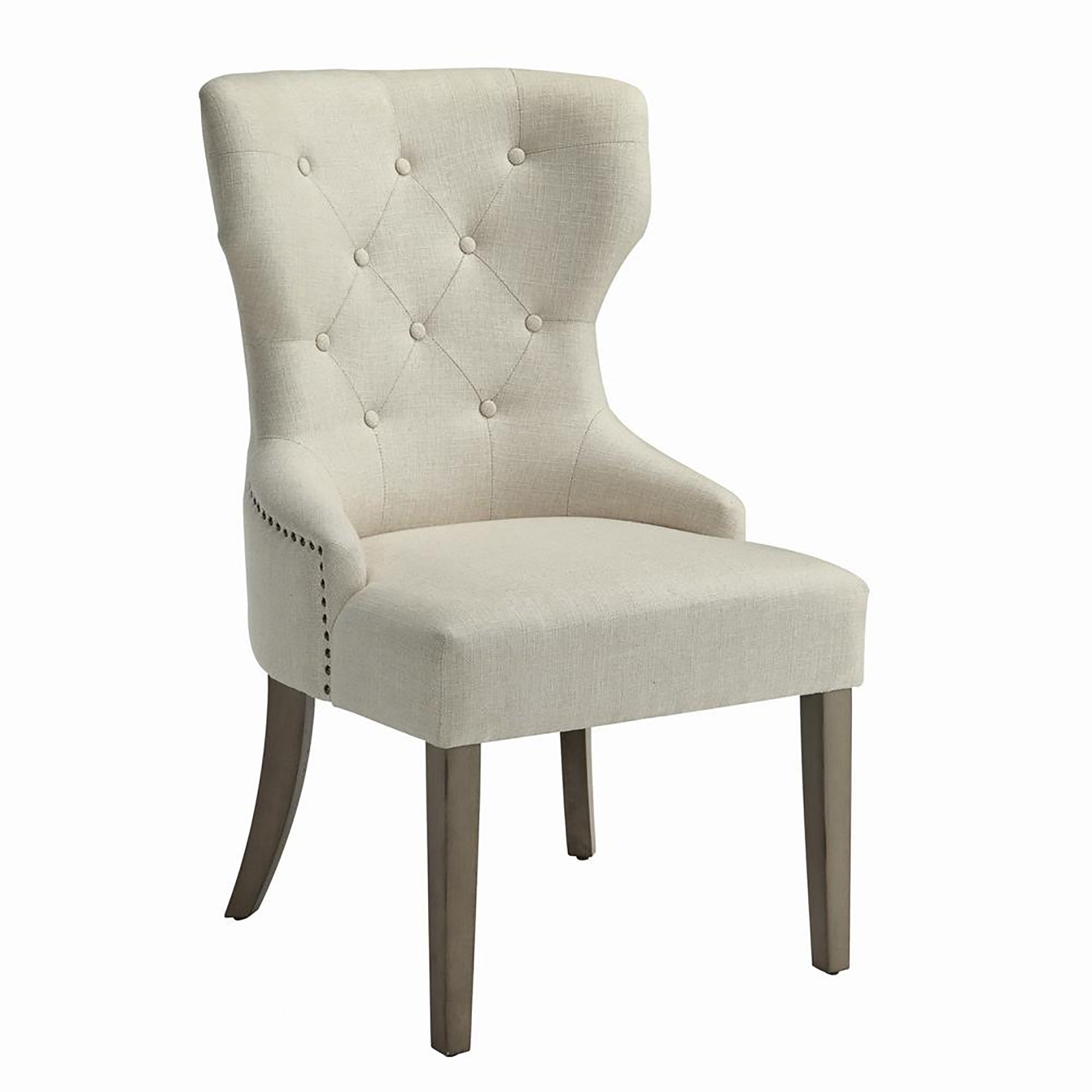 Beige And Rustic Smoke Tufted Dining Chair Beige Dining Room Farmhouse Side Chair Rubberwood Tufted Back Foam Upholstered