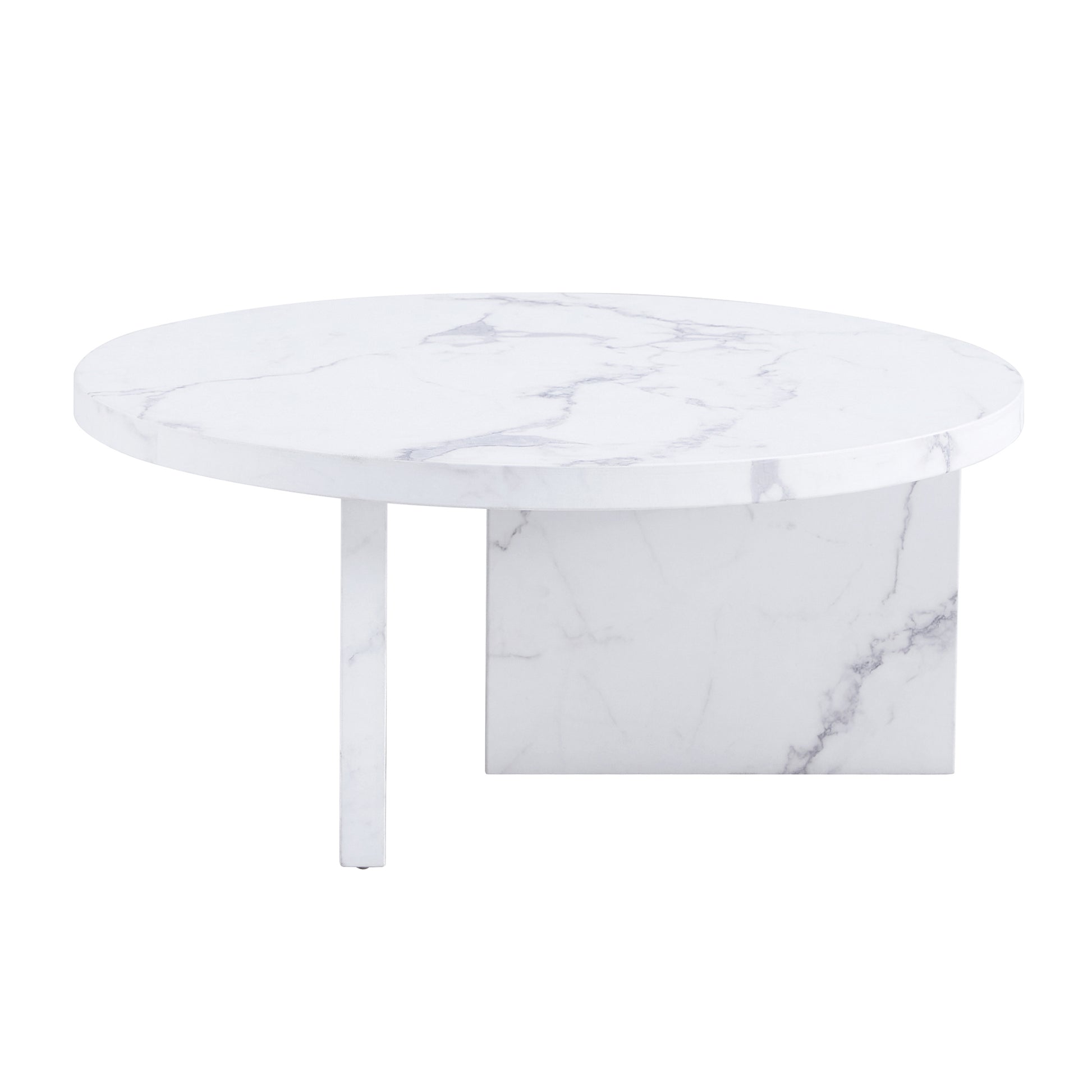 A White Mdf Material Circular Patterned Coffee Table, A 31.4 Inch White Center Table, Modern Coffee Table, Suitable For Small Spaces And Living Rooms. White Mdf