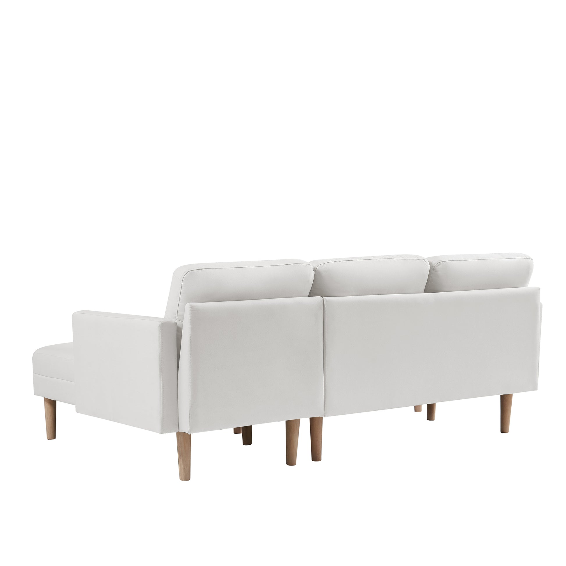 White Fabric Right Facing Sectional Sofa Bedl Shape Sofa Chaise Lounge With Ottoman Bench White Wood Tufted Back Square Arms Foam Fabric 3 Seat