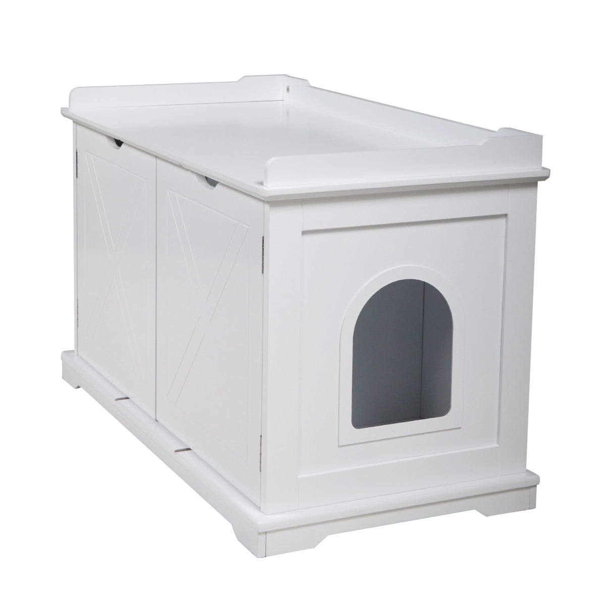 Cat Washroom Bench, Wood Litter Box Cover With Spacious Inner, Ventilated Holes, Removable Partition, Easy Access, White White Mdf