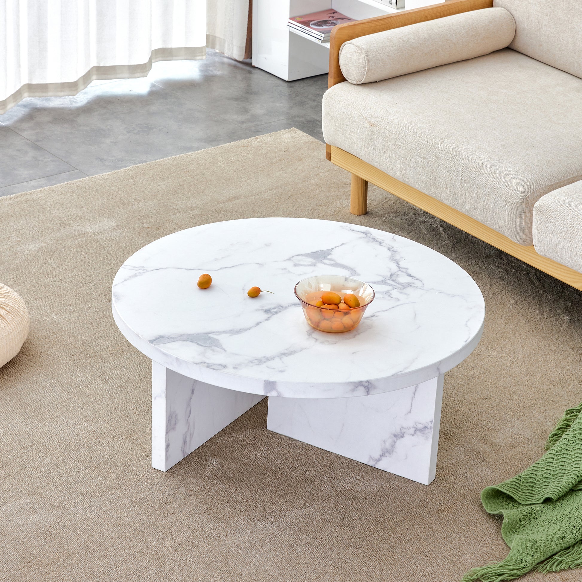 A White Mdf Material Circular Patterned Coffee Table, A 31.4 Inch White Center Table, Modern Coffee Table, Suitable For Small Spaces And Living Rooms. White Mdf