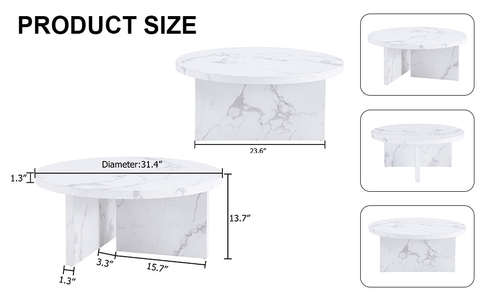 A White Mdf Material Circular Patterned Coffee Table, A 31.4 Inch White Center Table, Modern Coffee Table, Suitable For Small Spaces And Living Rooms. White Mdf