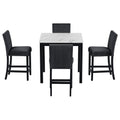 5 Piece Counter Height Dining Table Set With One Faux Marble Top Dining Table And Four Velvet Upholstered Chairs,Black Black Mdf