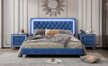 Queen Size Upholstered Bed Frame With Led Lights,Modern Velvet Platform Bed With Tufted Headboard,Blue Blue Velvet