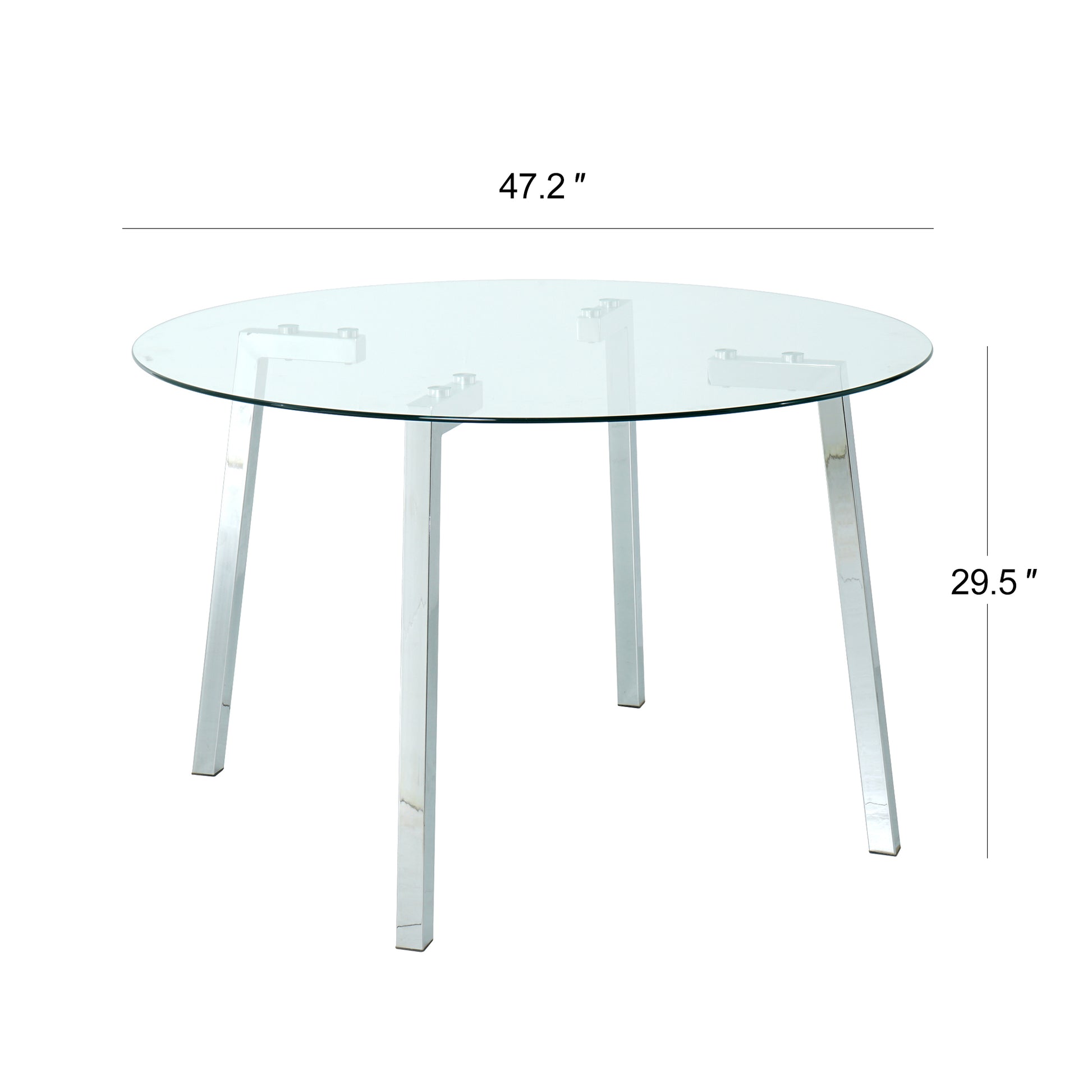 Modern Simple Table With A Glass Round Table And Six Chairs. Transparent Tempered Glass Table Top, Electroplated Table Legs, Bow Chair Legs Set Of 7 Light Yellow Round Glass Metal