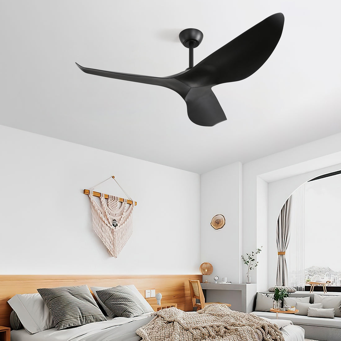 52 Inch Indoor Ceiling Fan No Light With 6 Speed Remote Control 3 Abs Blades Reversible Dc Motor Black Abs