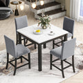 5 Piece Counter Height Dining Table Set With One Faux Marble Top Dining Table And Four Velvet Upholstered Chairs,Grey Grey Mdf