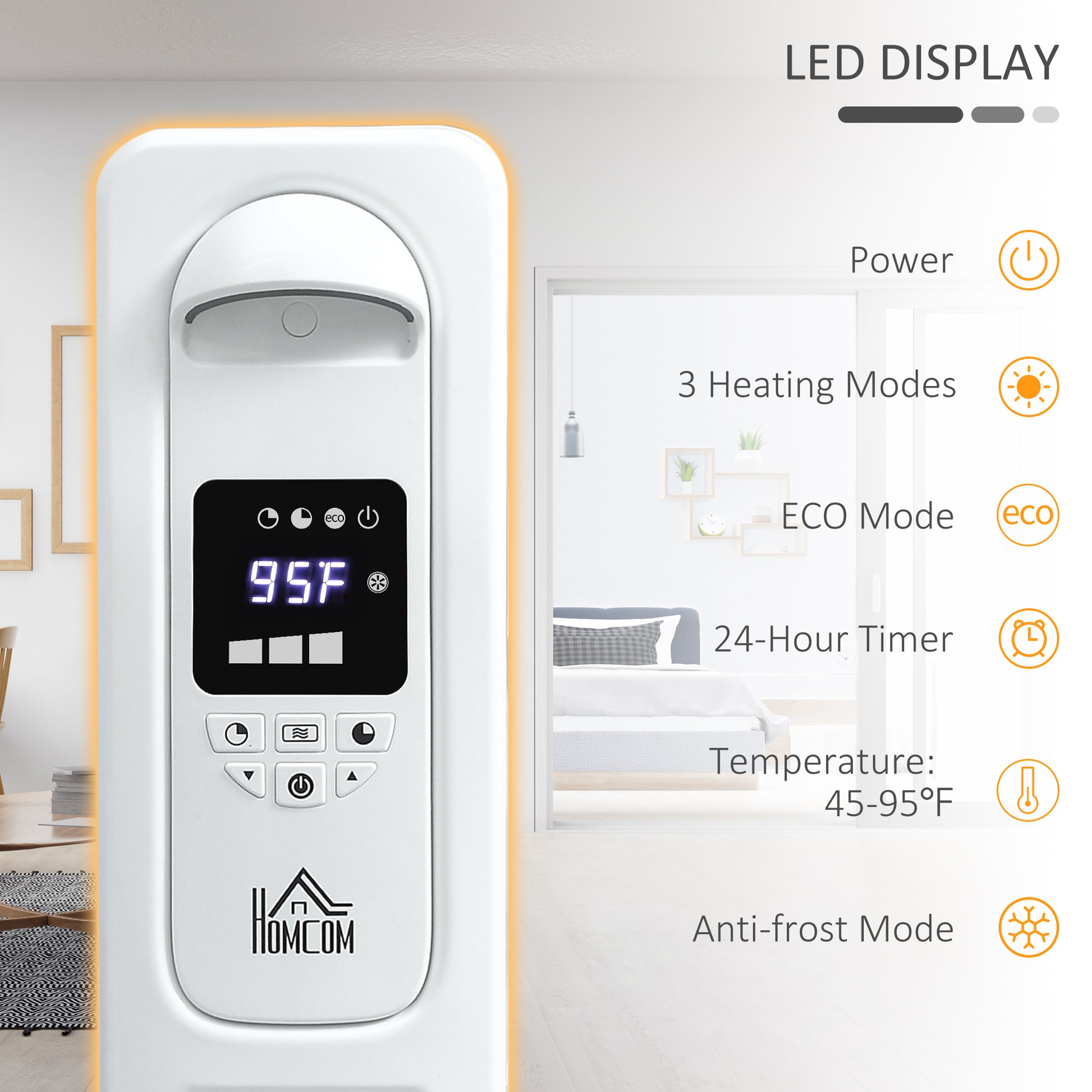 25.25" Electric Space Heater, Freestanding 161 Sq. Ft. Heater With 3 Modes, Timer, And Remote, 1500 W, White White Steel