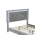 Full Size Upholstered Bed Frame With Led Lights,Modern Velvet Platform Bed With Tufted Headboard,Gray Gray Velvet