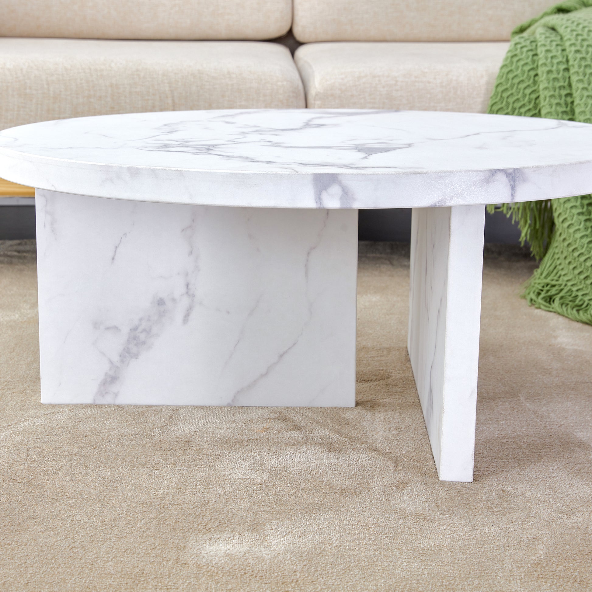 A White Mdf Material Circular Patterned Coffee Table, A 31.4 Inch White Center Table, Modern Coffee Table, Suitable For Small Spaces And Living Rooms. White Mdf