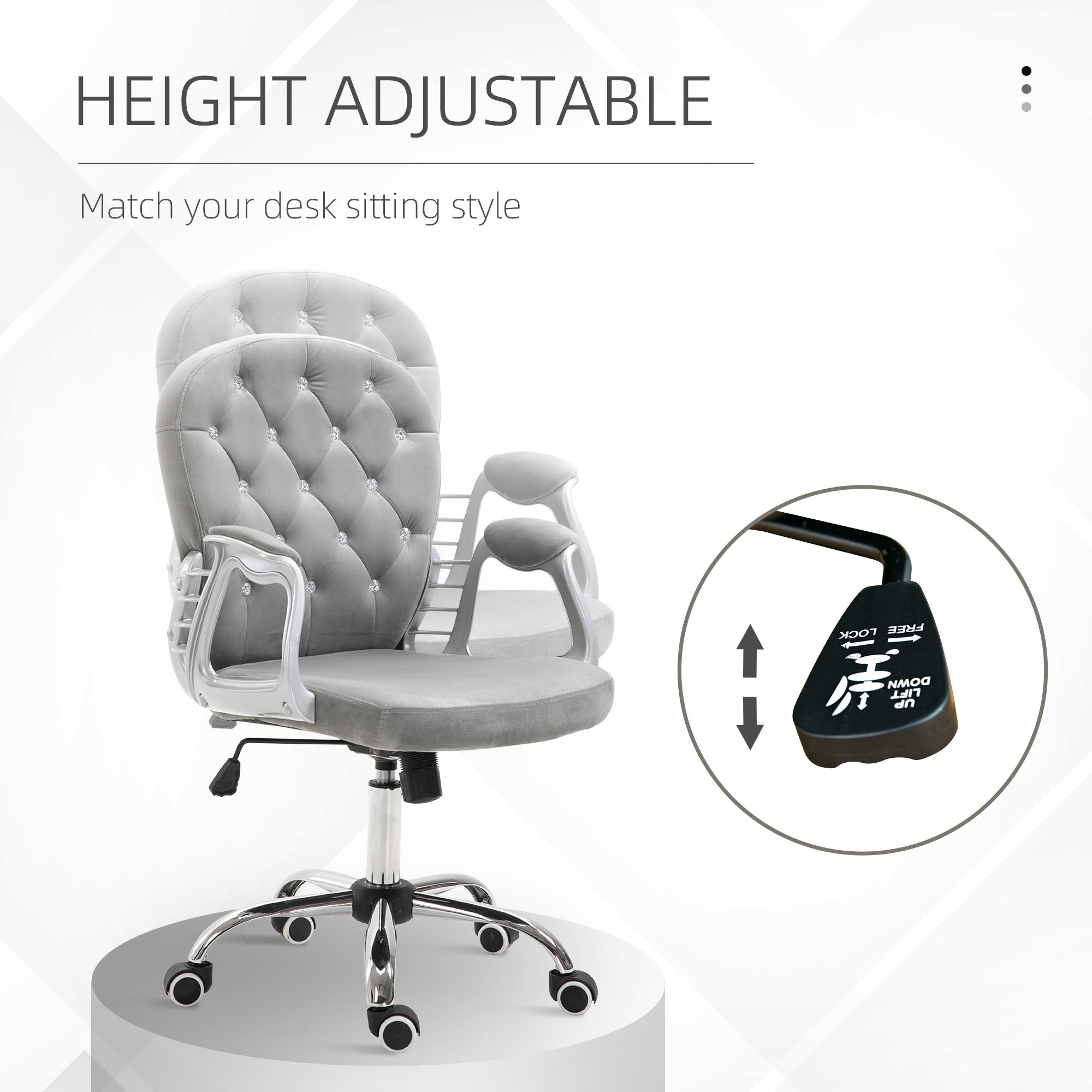 Velvet Home Office Chair, Button Tufted Desk
