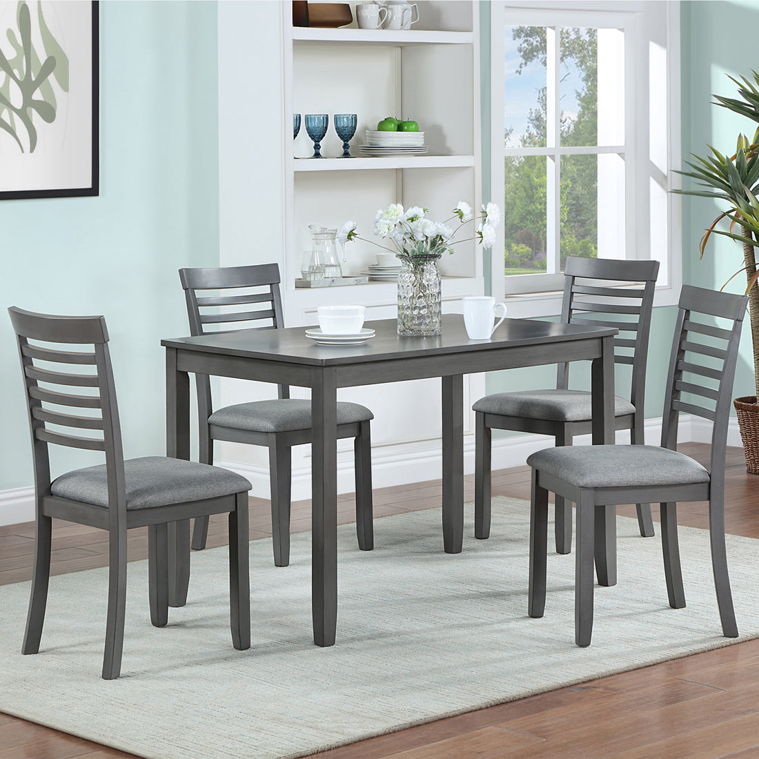 Wooden Dining Chairs Set Of 4, Kitchen Chair With Padded Seat, Upholstered Side Chair For Dining Room, Living Room, Gray Gray Dining Room Rubberwood Rubber Wood