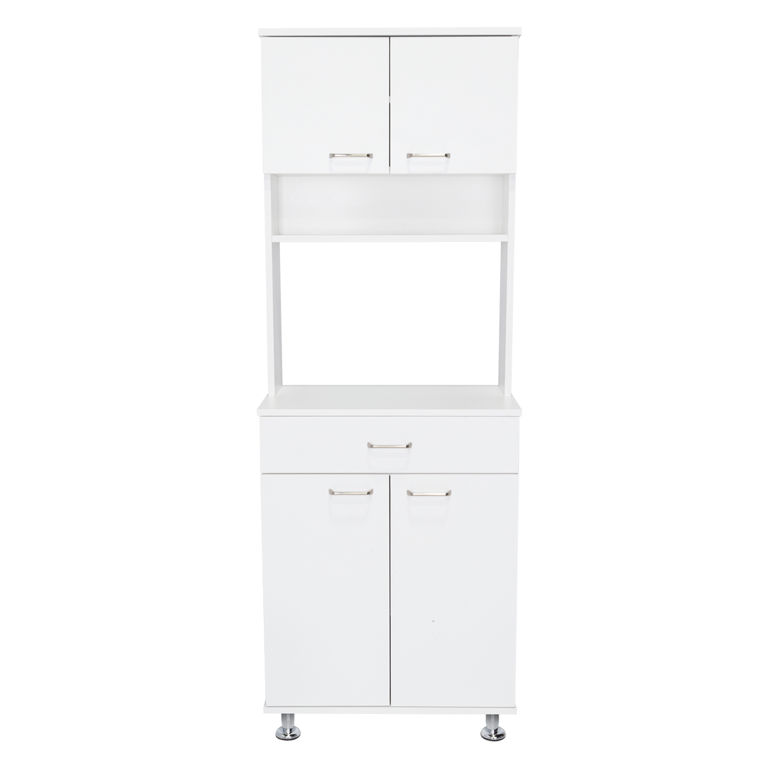 Bay Area Pantry, Two Door Cabinets, One Drawer, Four Adjustable Metal Legs White Mdf Engineered Wood