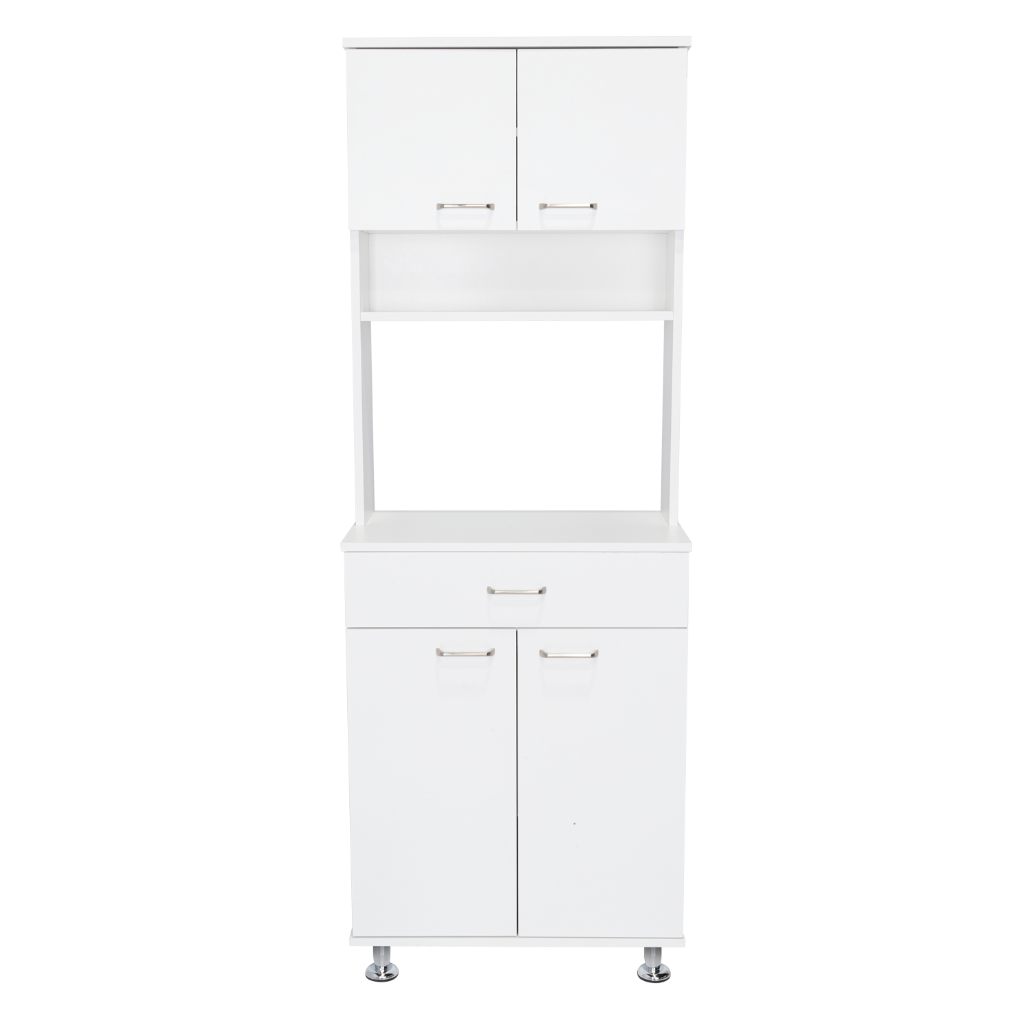 Bay Area Pantry, Two Door Cabinets, One Drawer, Four Adjustable Metal Legs White Mdf Engineered Wood