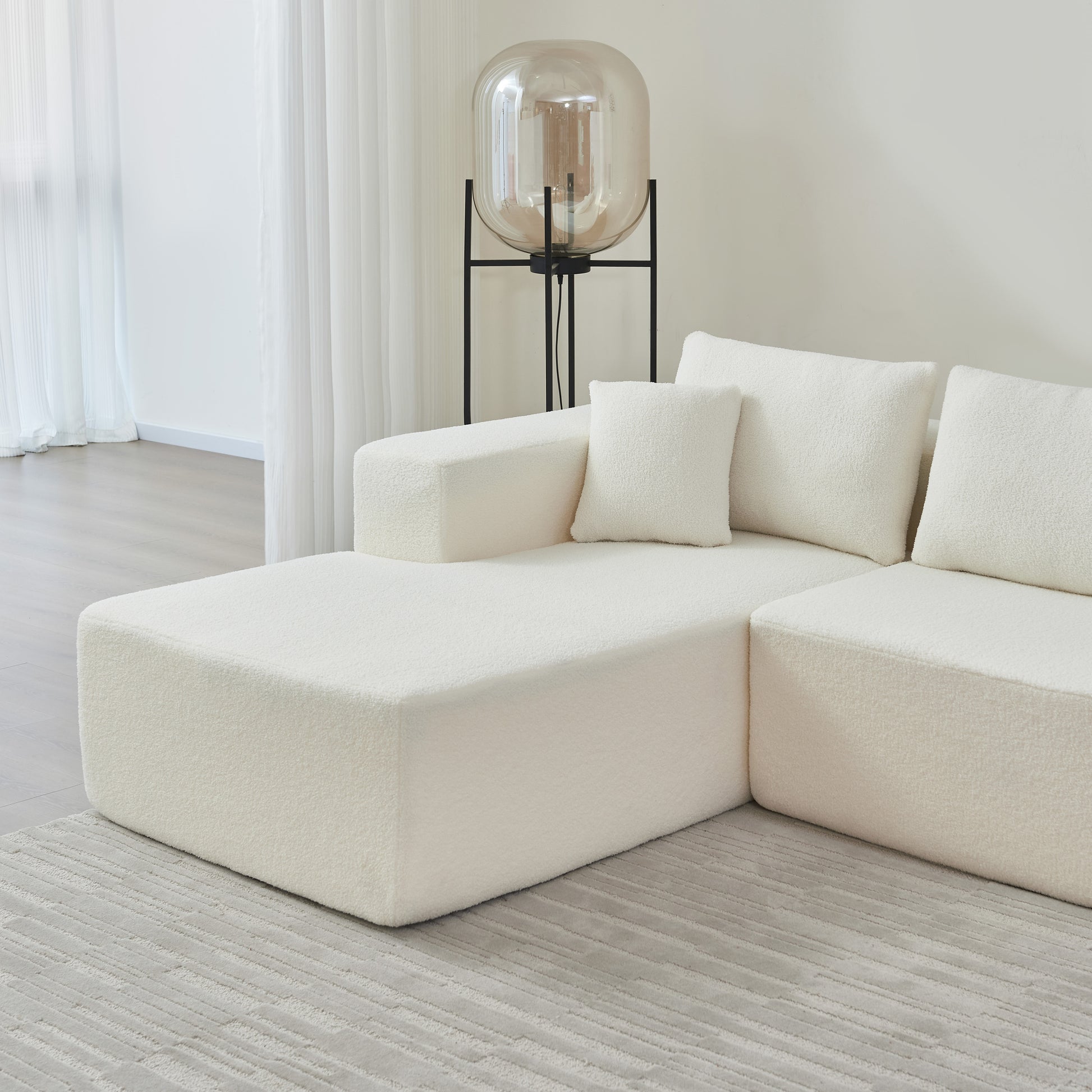 104.33" Sponge Sectional Sofa Couch For Living Room, L Shaped Modern Lamb Modular High Density Sponge Floor Sofa, Sherpa Fabric Sofa Couch With Chaise Lounge, Upholstered Corner Cloud Couch, White White Primary Living Space Square Arms Foam Foam