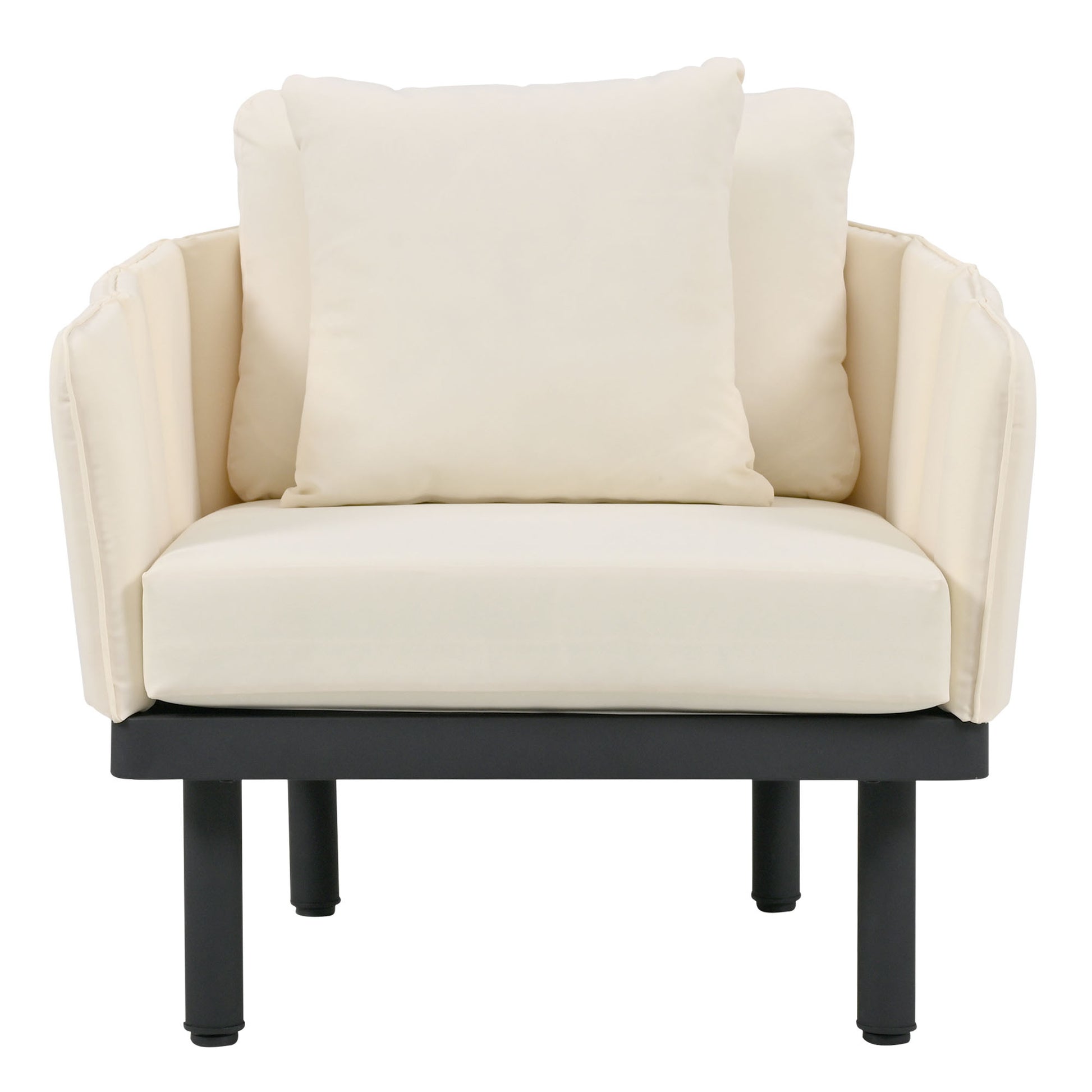 Luxury Modern 4 Piece Outdoor Iron Frame Conversation Set, Patio Chat Set With Acacia Wood Round Coffee Table For Backyard, Deck, Poolside, Indoor Use, Loveseat Arm Chairs, Beige Yes Sectional Beige Weather Resistant Frame Water Resistant Cushion Garden