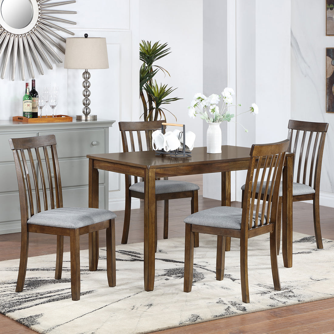 Wooden Dining Chairs Set Of 4, Kitchen Chair With Padded Seat, Upholstered Side Chair For Dining Room, Living Room, Walnut Walnut Dining Room Rubberwood Rubber Wood