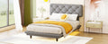 Twin Size Upholstered Bed with Light Stripe, Floating gray-linen