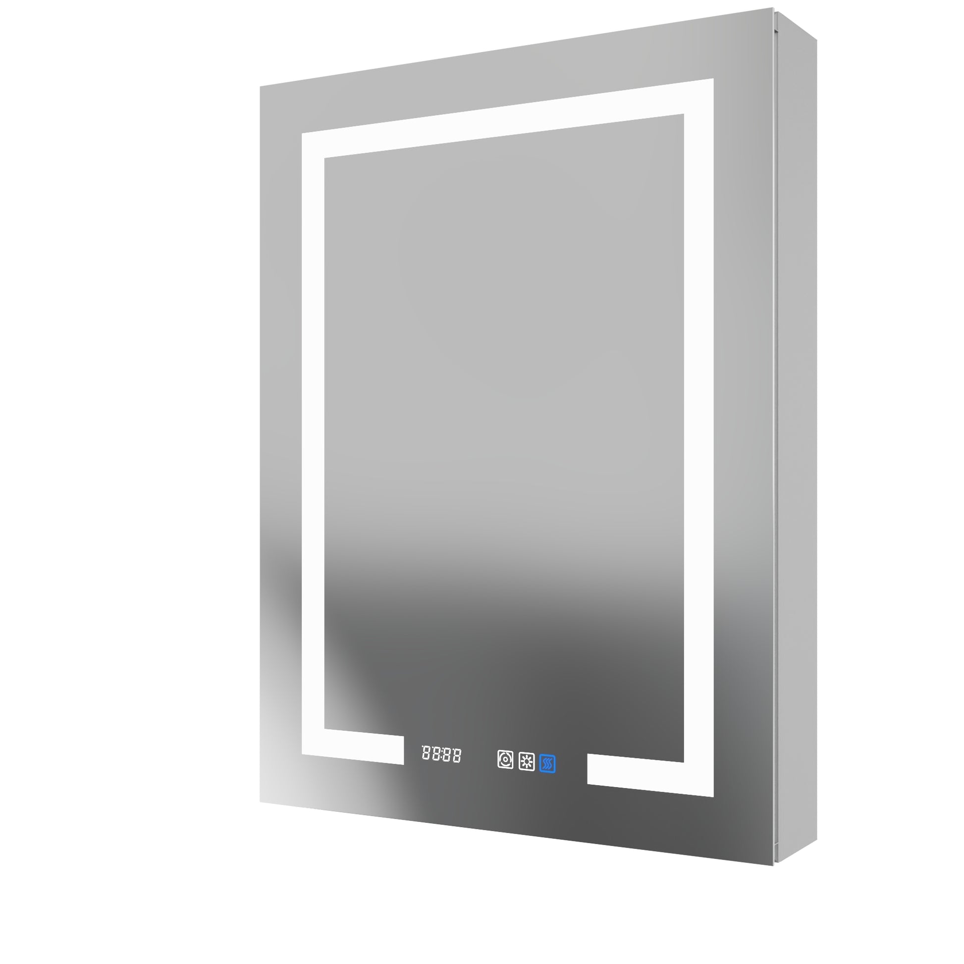 Lighted Medicine Cabinet 24 X 32 Inch, Recessed Or Surface Led Medicine Cabinet, Clock, Room Temp Display,Defog,Night Light,Stepless Dimming,3000K 6400K, Outlets & Usbs,Hinge On The Left. Silver Aluminium