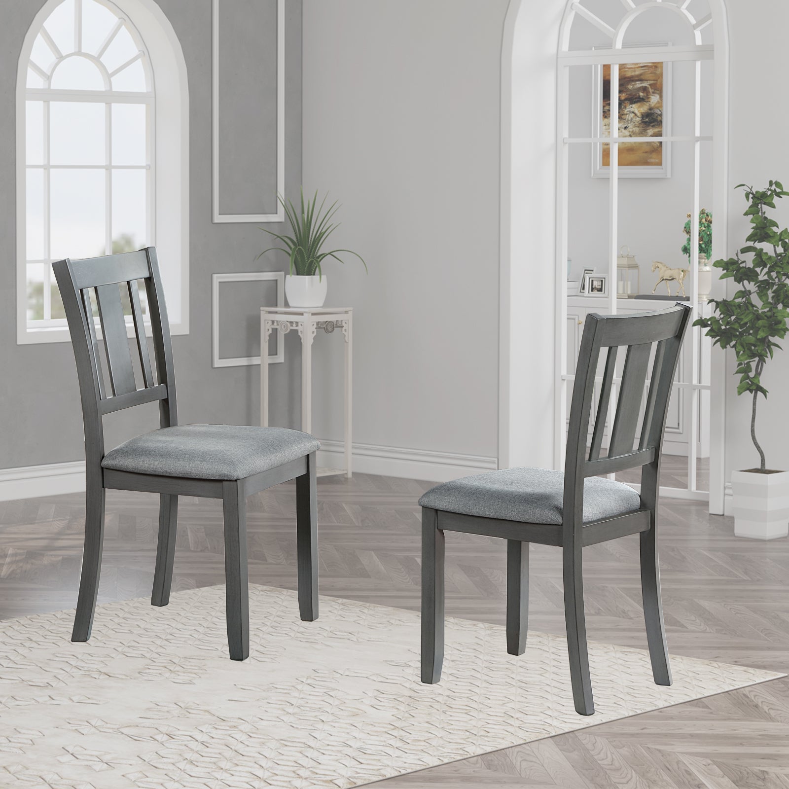 Wooden Dining Chairs Set Of 4, Kitchen Chair With Padded Seat, Upholstered Side Chair For Dining Room, Living Room, Gray Wood Gray Solid Back Seats 4 Dining Room Rubberwood Rubber Wood