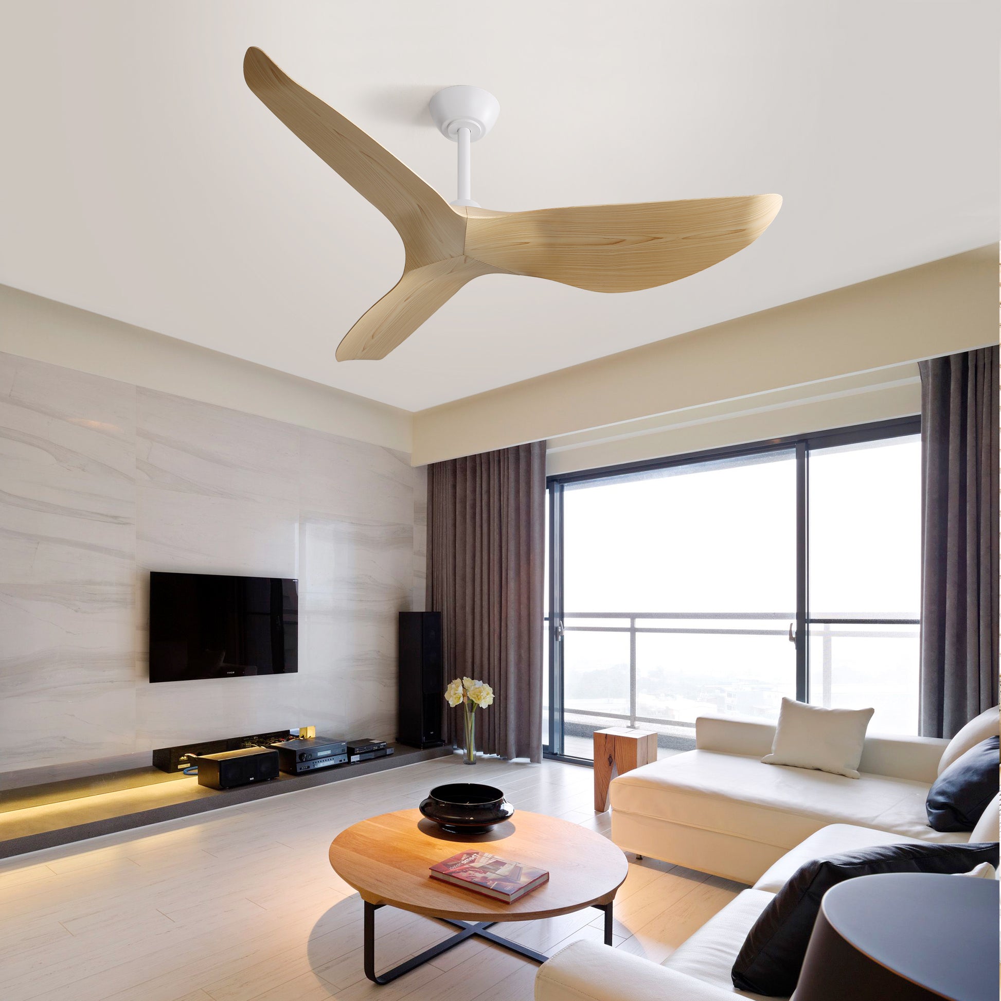 52 Inch Indoor Ceiling Fan No Light With 6 Speed Remote Control 3 Abs Blade Reversible Dc Motor For Home White Abs