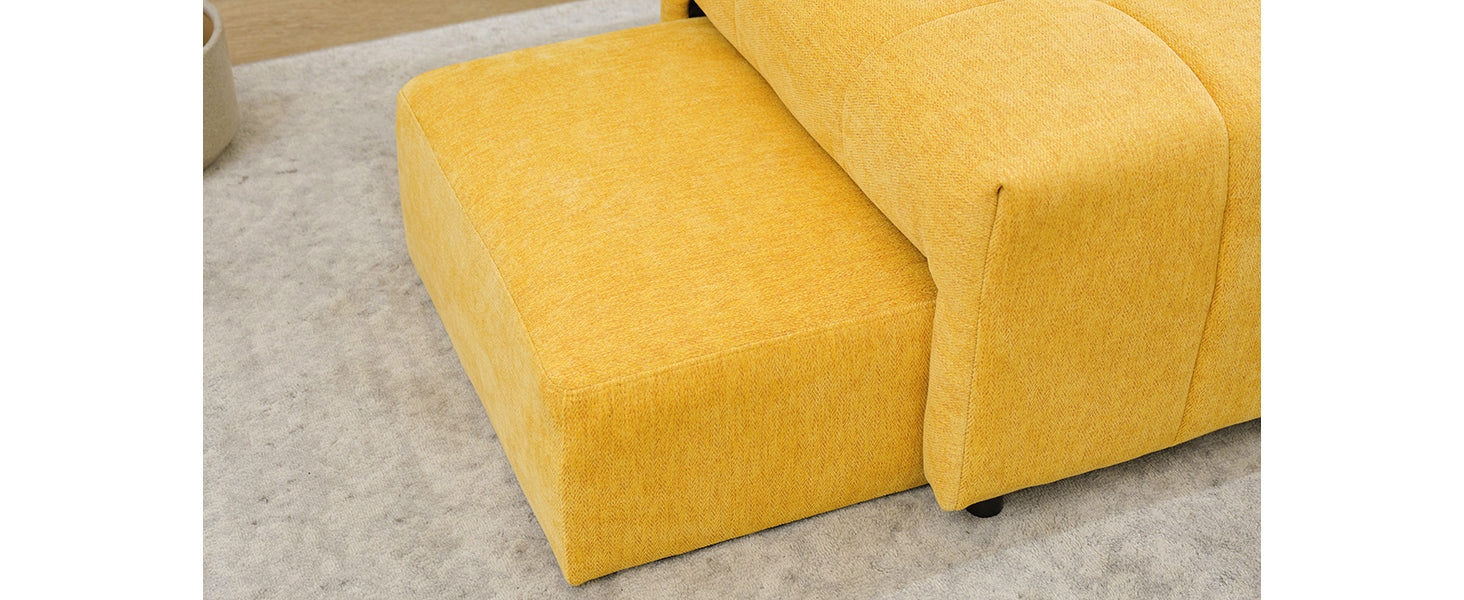 91.73" L Shaped Sofa Sectional Sofa Couch With 2 Stools And 2 Lumbar Pillows For Living Room, Yellow Yellow Chenille