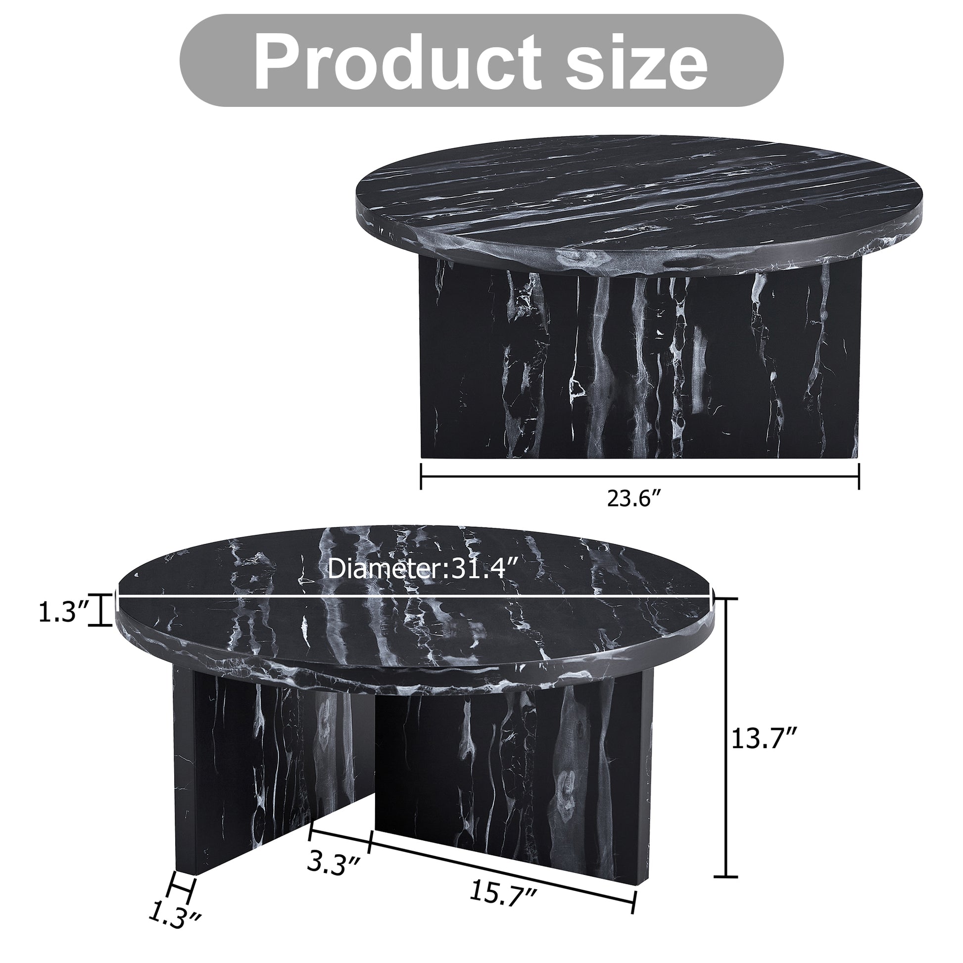 Black Mdf Material Circular Coffee Table With Texture, 31.4 Inch Black Middle Table, Modern Tea Table, Suitable For Small Spaces, Living Room. Black Mdf