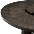 5Pctransitional Round Table With Lazy Susan Pu Upholstered Chairs Brown Finish Wooden Solid Wood Wooden Dining Room Furniture Wood Wood Brown Seats 4 Wood Dining Room 60 Inches Contemporary Round Dining Table With Chair Wood