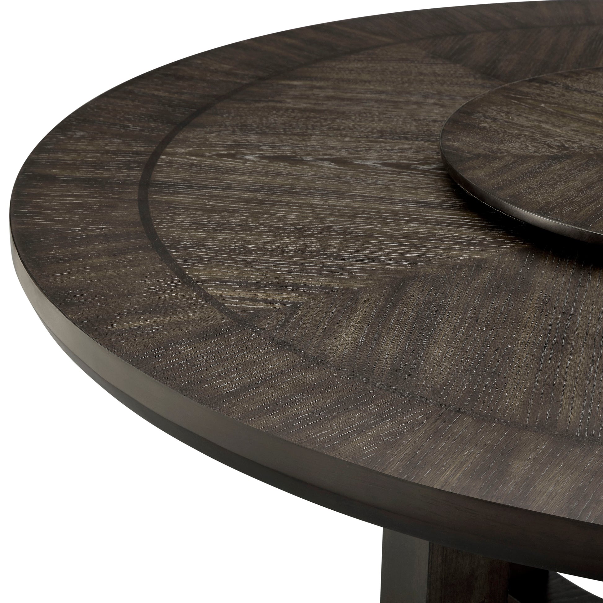 1Pc Transitional Round Table With Lazy Susan Dark Brown Finish Single Pedestal Wooden Dining Room Furniture Brown Seats 6 Dining Room Contemporary,Transitional Round Wood