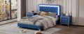 Full Size Upholstered Bed Frame With Led Lights,Modern Velvet Platform Bed With Tufted Headboard,Blue Blue Velvet