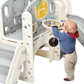 Kids Slide Playset Structure, Freestanding Castle Climbing Crawling Playhouse With Slide, Arch Tunnel, Ring Toss, And Basketball Hoop, Toy Storage Organizer For Toddlers, Kids Climbers Playground Grey White Hdpe