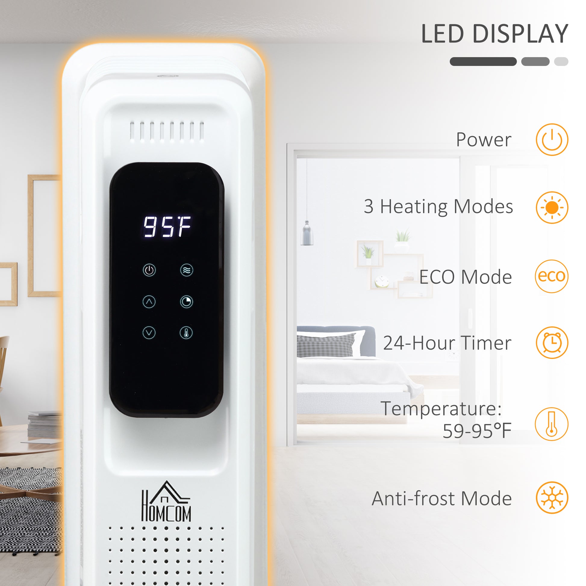 24.75" Electric Space Heater, Freestanding 161 Sq. Ft. Heater With 3 Modes, Timer, And Remote, 1500 W, White White Steel