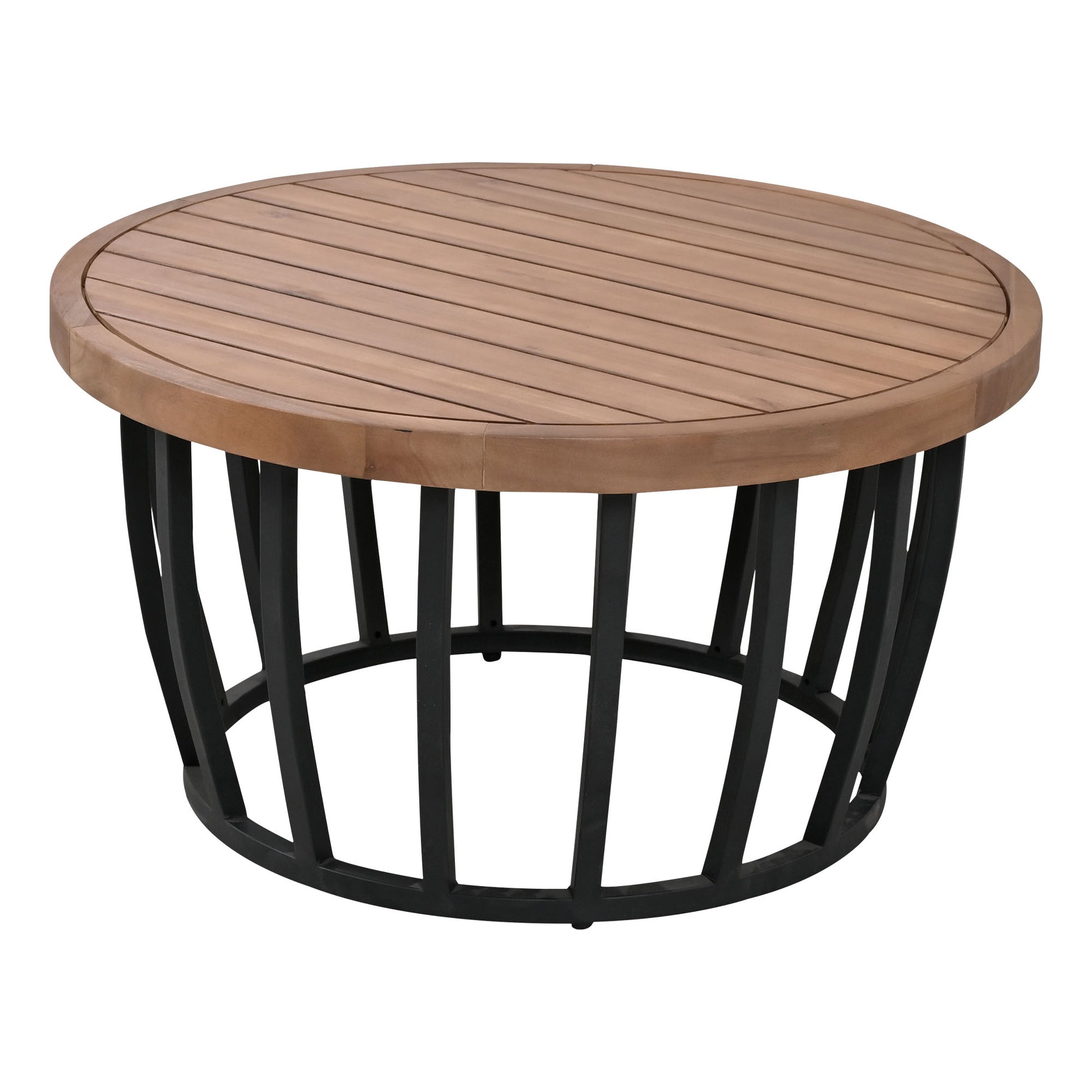 Luxury Modern 4 Piece Outdoor Iron Frame Conversation Set, Patio Chat Set With Acacia Wood Round Coffee Table For Backyard, Deck, Poolside, Indoor Use, Loveseat Arm Chairs, Gray Yes Sectional Gray Weather Resistant Frame Water Resistant Cushion Garden &