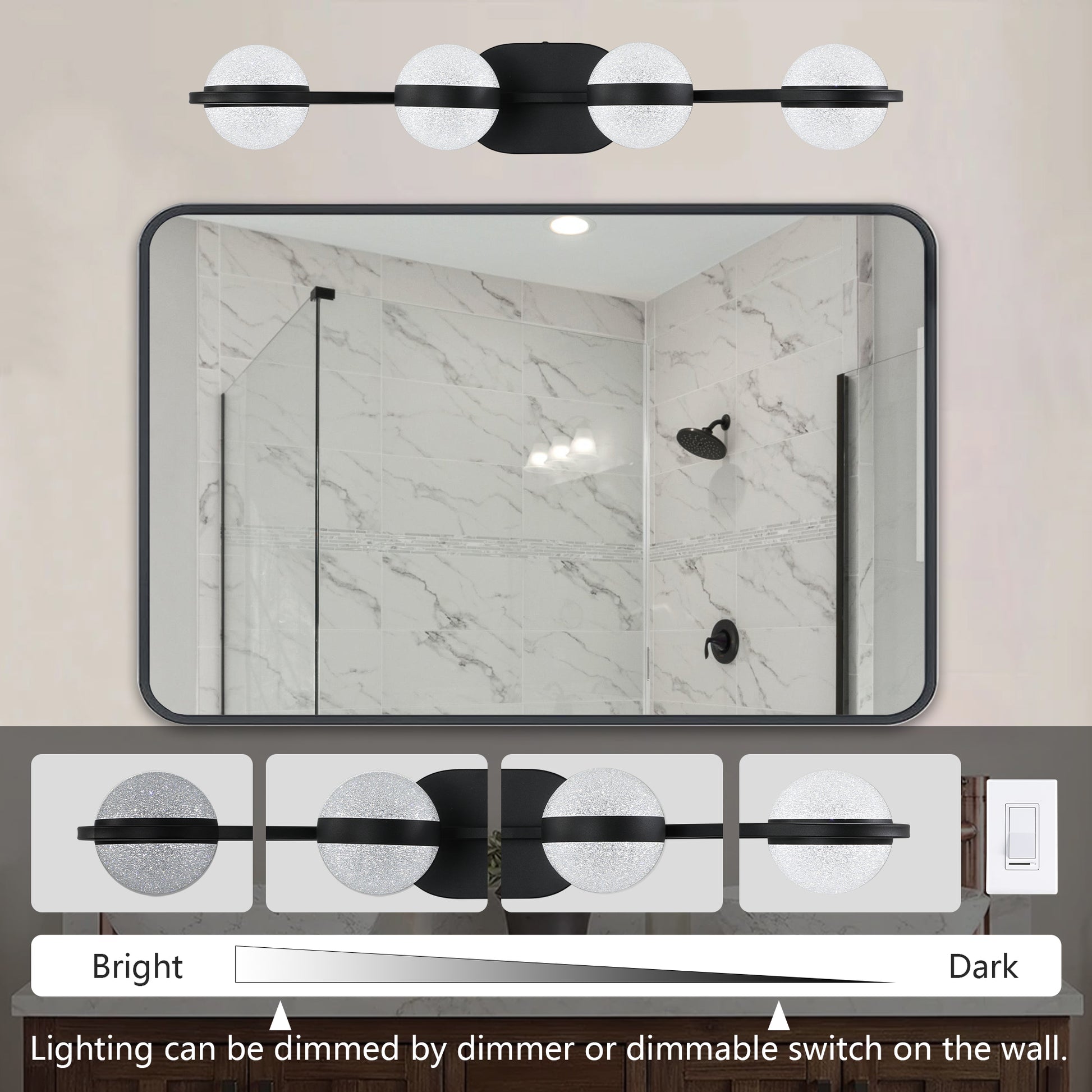 Same As W1340P143677 L2001 B 4 Modern Minimalist Bathroom Vanity Light, Led 4 Bulb Frosted Glass Shades, Wall Mounted Decorative Lighting Fixture, Suitable For Bathroom Vanity Mirror Black Black