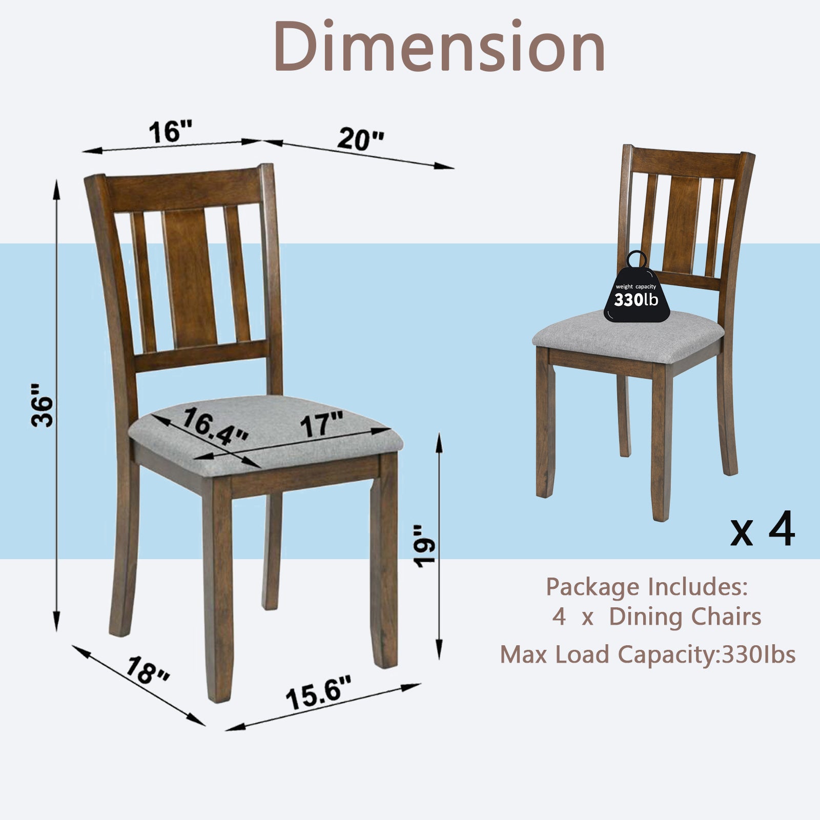 Wooden Dining Chairs Set Of 4, Kitchen Chair With Padded Seat, Upholstered Side Chair For Dining Room, Living Room, Walnut Wood Walnut Solid Back Seats 4 Dining Room Rubberwood Rubber Wood